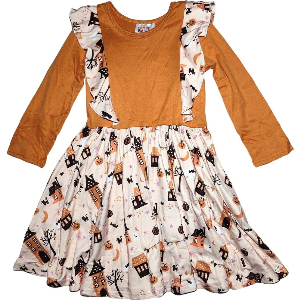 Dot Dot Smile Girls 5 6 Long Sleeve Haunted House Halloween Orange Dress Soft‎